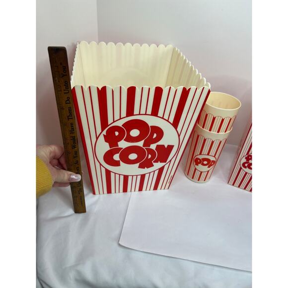 Vintage Dayton Hudson 6 Piece Popcorn Party Set Box Plastic Buckets Cups 1989 - Picture 9 of 9